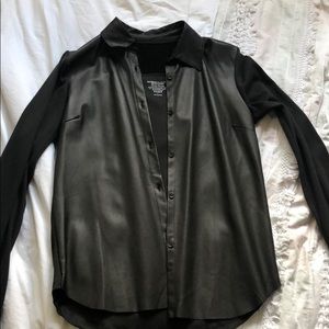 Majestic Filatures Leather Mixed Button Down 1 Sm